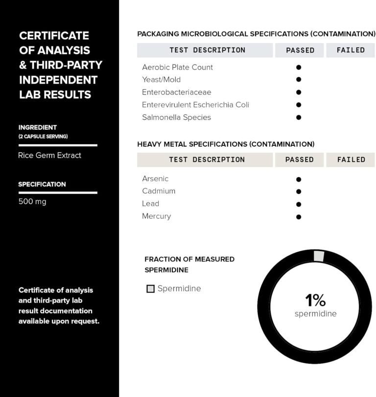 Espermidina ultra-concentrada não sintética e padronizada para não ter menos que 1%, 5mg por porção de extrato de gérmen de arroz, Toniiq, 500mg, 120 capsulas - Imagem 4