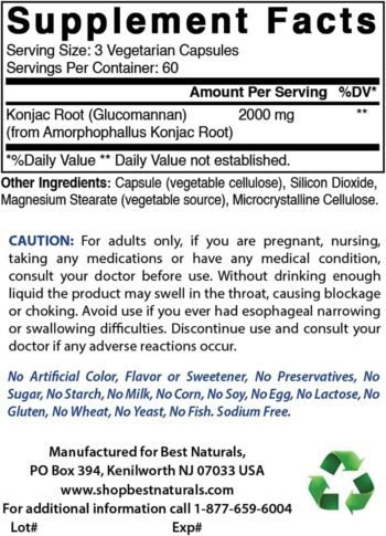 Glucomannan em pó e em capsulas da Raiz de Konjac, Best Naturals, 454 g - Imagem 3