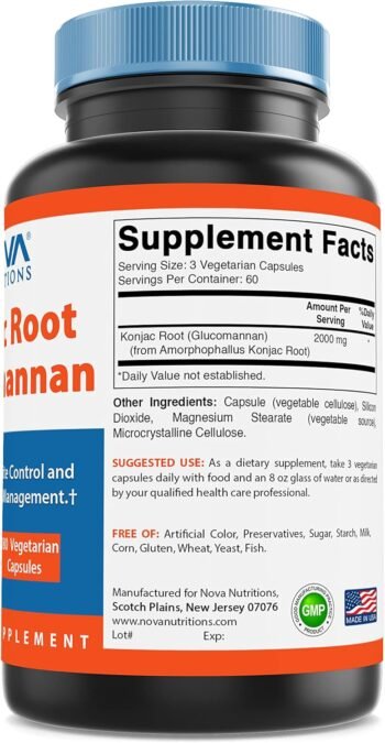 Konjac Root Glucomannan em Capsulas, 2 frascos com 180 cápsulas cada, Total 360 Capsulas - Imagem 3