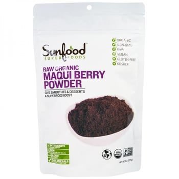 Super Alimentos, pó de baga de maqui orgânico cru, Sunfood, 8 oz (227g)