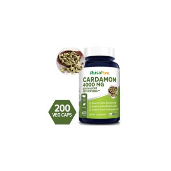 Cardamom Extract 4000 mg- 200 cápsulas vegetais (100% vegetariano e sem glúten) – Nusa Pure