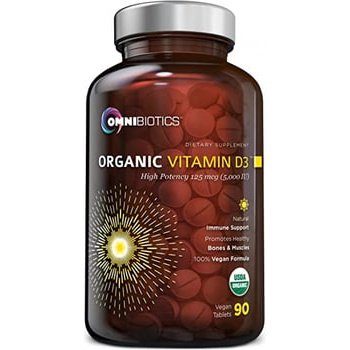 Vitamina Orgânica D3. Suplemento Dietético, OmniBiotics, 90 Comprimidos Veganos, 125 mcg