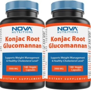 Konjac Root Glucomannan em Capsulas, 2 frascos com 180 cápsulas cada, Total 360 Capsulas