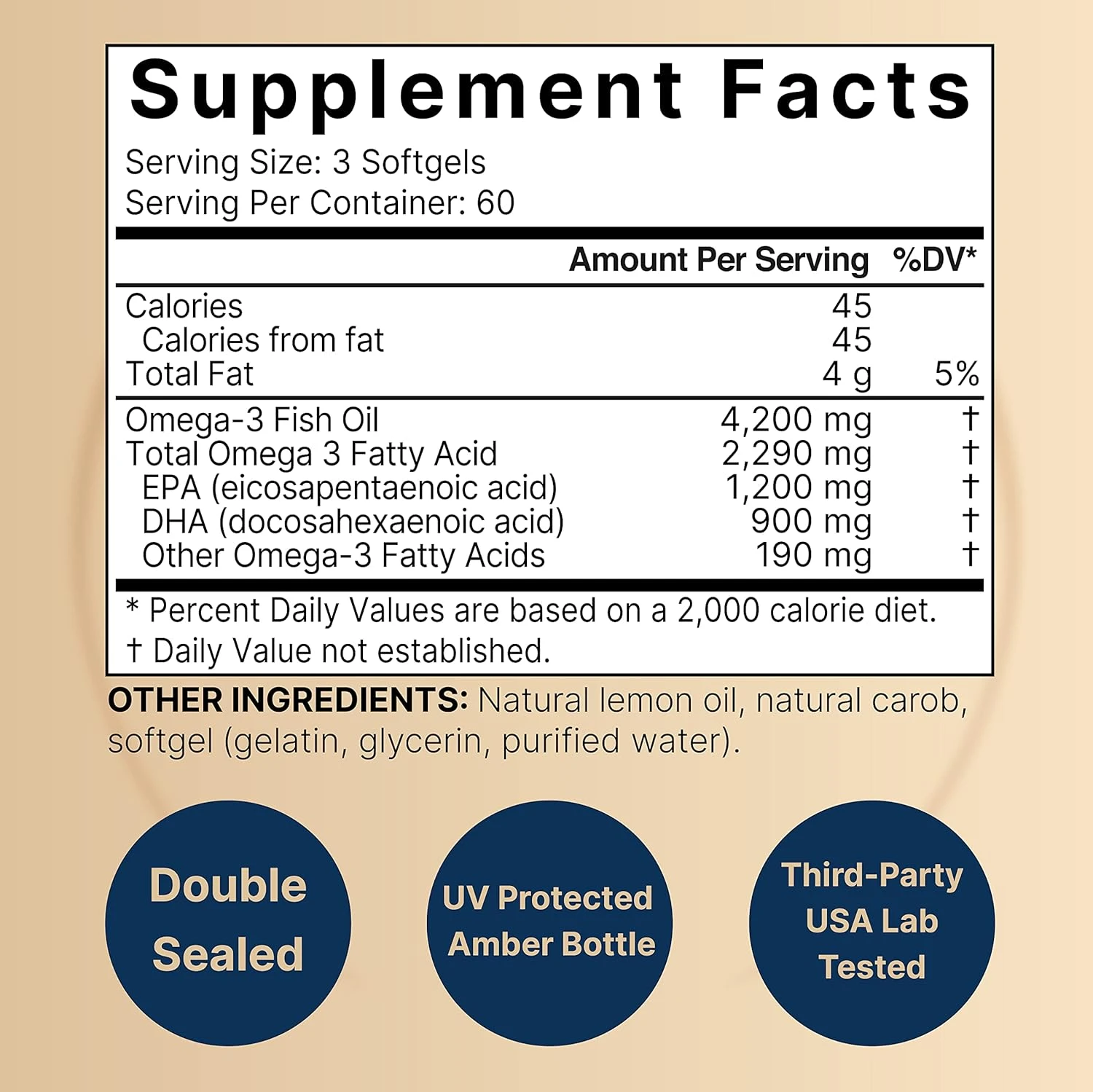 Omega 3, Óleo de peixe 4.200 mg, EPA altamente purificado 1.200 mg e DHA 900 mg, Naturebell, 180 capsulas - Imagem 4