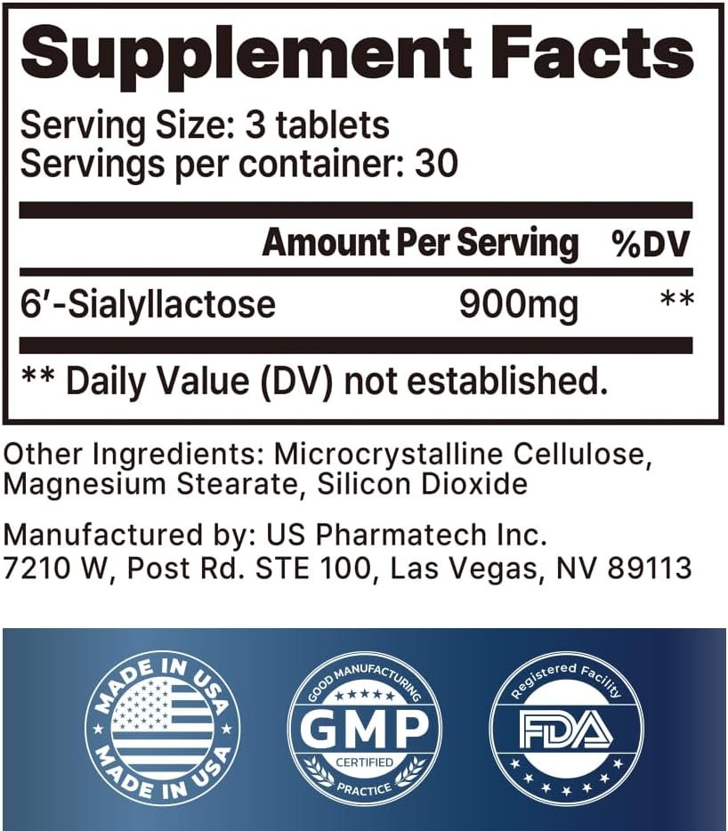 Siallac, Aumente a massa muscular e a força, recuperação rápida do treino, reduza a fadiga e aumente o desempenho do exercício, 6-Sialil-lactose (6-SL), 900 mg, 90 comprimidos - Imagem 4