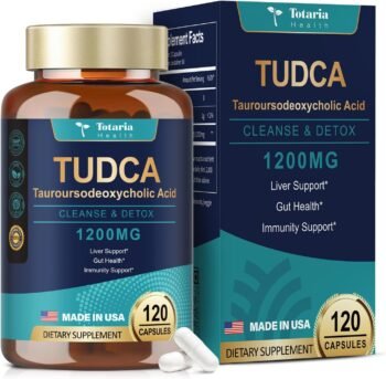 TUDCA 600mg por cápsula, 120 Cápsulas, Ácido Tauroursodesoxicólico, Tudca Puro para Reparo de Fígado e Vesícula Biliar, Saúde Intestinal