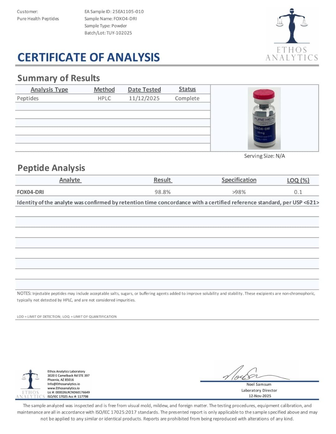 FOXO4-DRI Pure Health Peptides 5mg - Peptídeo de Pesquisa com 99% de Pureza para Estudos Laboratoriais - 4